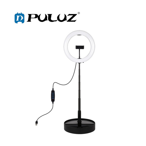 PULUZ PU480B 10.2 inch 26cm USB 3 Modes Dimmable Dual Color Temperature LED Curved Ring Vlogging Selfie Photography Video Lights with Folding Desktop Holder & Phone Clamp