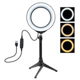 PULUZ PKT3032 6.2 inch 16cm USB 3 Modes Dimmable LED Ring Vlogging Photography Video Lights + Desktop Tripod Holder with Cold Shoe Tripod Ball Head