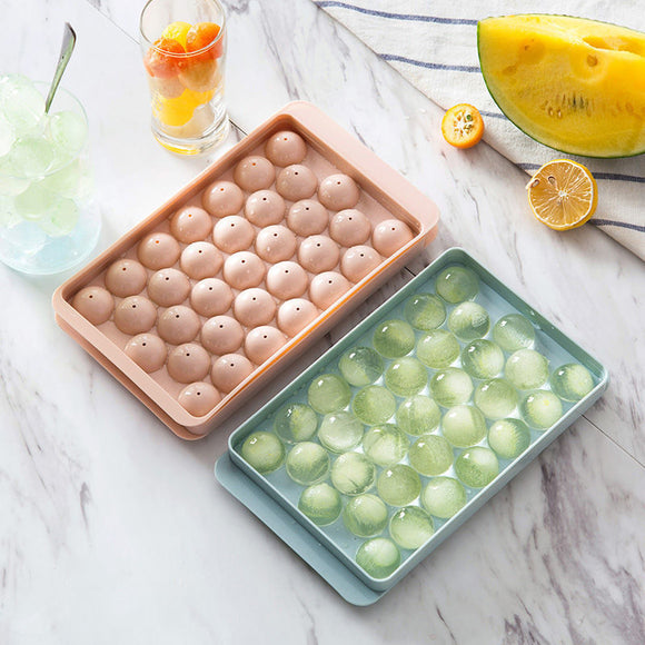 Ice Ball Tray Spheres Ice Cube 33-Mold, Plastic Food-Grade Stackable with Lid for Cocktail and Whiskey