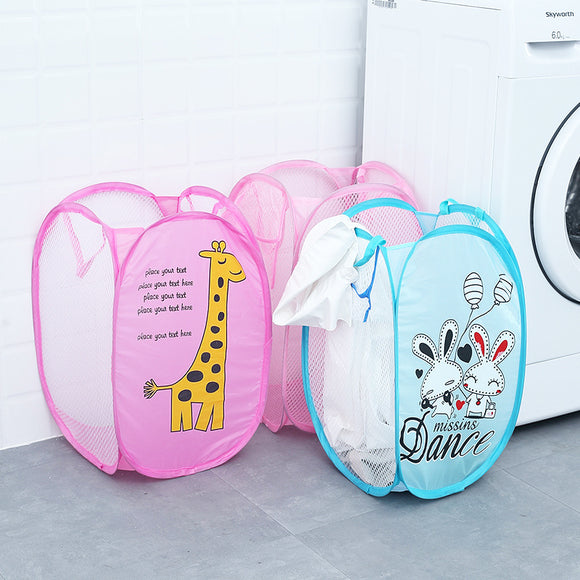 Cute Kids Cartoon Foldable Laundry Storage Bag Polyester Mesh Organizer Dirty Clothes Storage