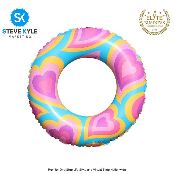 Inflatable Summer Swim Ring Heart and Wave Printed Design