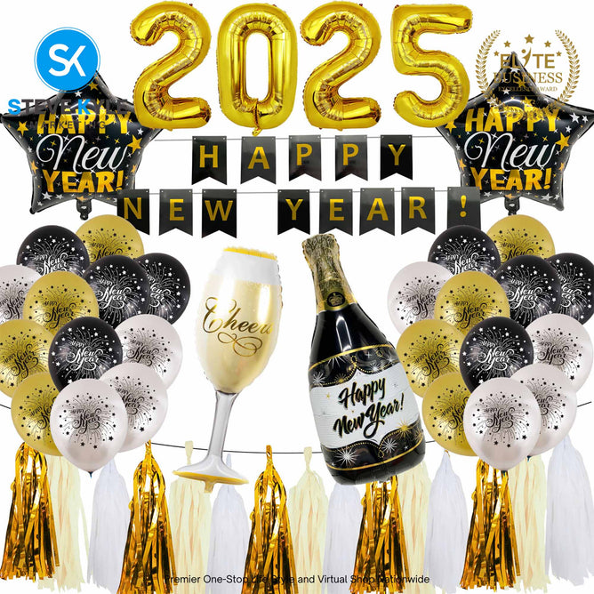 Happy New Year Decorations Sets Latex Balloons Printed for New Year Party Decorations Set for 2025