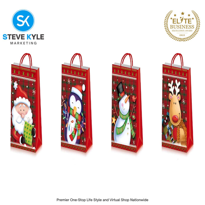 Steve Kyle Rectangular Christmas Wine Gift Bags Hard Paper Flat Tote Bag Decorative Promotions Celebration