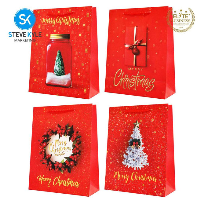 Steve Kyle Random Design Christmas Craft Paper Gift Bag with Twisted Rope Handle for Holiday Gifts Party Favors