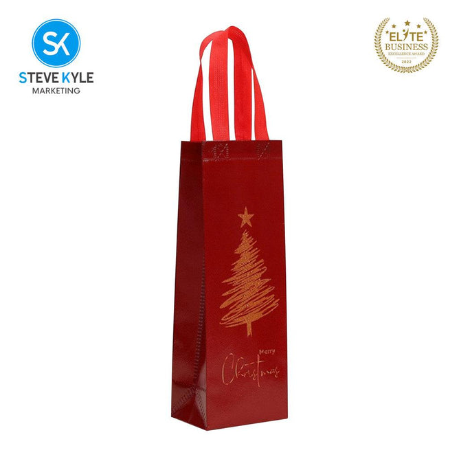 Steve Kyle Merry Christmas Printed Reusable Non-Woven Wine Tote Bag for Holiday Gifts