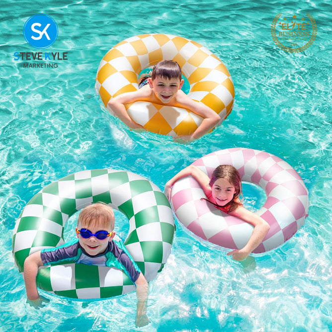 Steve Kyle Inflatable Swim Ring Classic Grid Pattern For Outdoor Water Fun