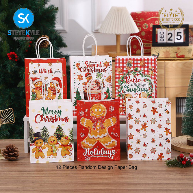 Steve Kyle Twelve Pieces Christmas Cartoon Random Design Paper Bag Random Design For Birthday Party Supplies