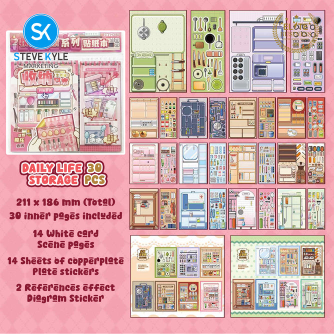 Steve Kyle Creative Multi-Scene Decorative Sticker Book With Miniature Town Designs