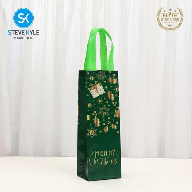 Steve Kyle Merry Christmas Printed Reusable Non-Woven Wine Tote Bag for Holiday Gifts