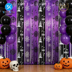Steve Kyle Halloween Purple and Black Backdrop Curtain Photo Background Hanging Decoration