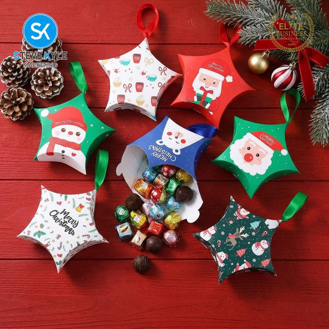 Steve Kyle 10-Piece Star-Shaped Christmas Paper Box with Ribbon for Holiday Gifts Party Giveaways