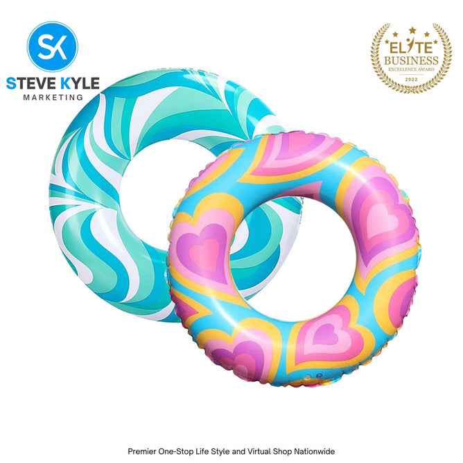 Inflatable Summer Swim Ring Heart and Wave Printed Design
