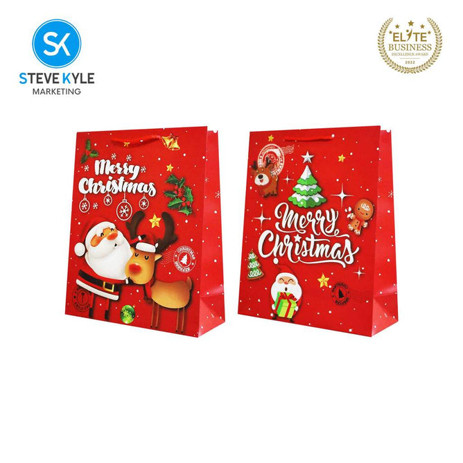 Steve Kyle Random Design Christmas Craft Paper Gift Bag with Twisted Rope Handle for Holiday Gifts Party Favors