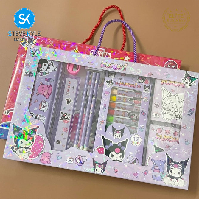 Steve Kyle Fun Character Print Oil Pastel Color Pencil Case Ruler Sharpener Eraser Set For Party Giveaway Classroom Supplies