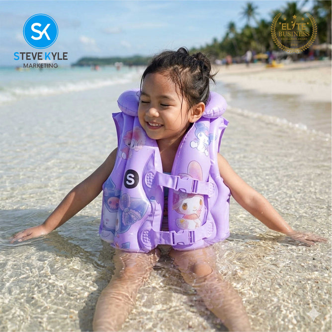 Steve Kyle Inflatable Swim Vest Life Jacket Adorable Cartoon Prints For Outdoor Water Fun