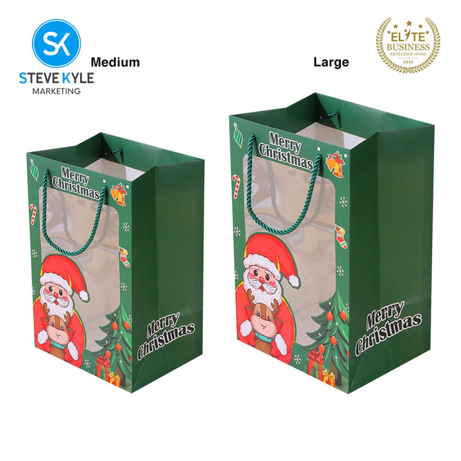 Steve Kyle Christmas Themed Paper Bag with Transparent Window 1-Piece 5-Piece Set For Holiday Gift