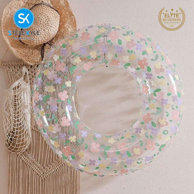 Steve Kyle Inflatable Transparent Swim Ring Floral Print For Outdoor Water Fun