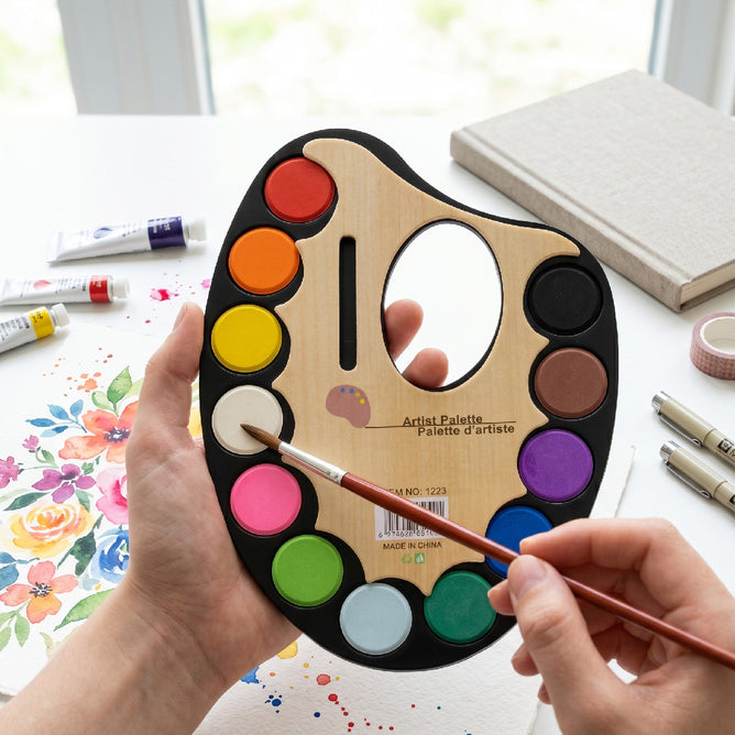 Artist Palette Watercolor Paint with Paint Brush 12 Color Early Learning Kids