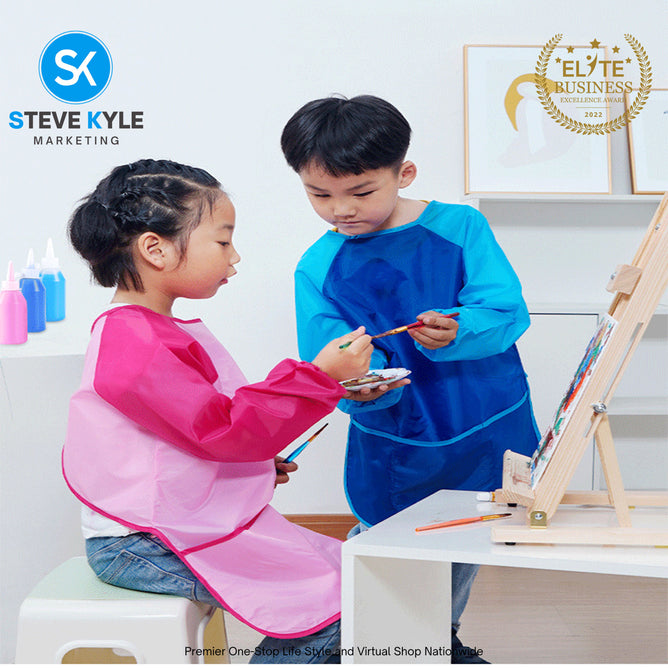 Kids Painting Apron Cute Craft Baking Waterproof Colorful Long Sleeve Apron