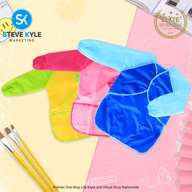 Kids Painting Apron Cute Craft Baking Waterproof Colorful Long Sleeve Apron