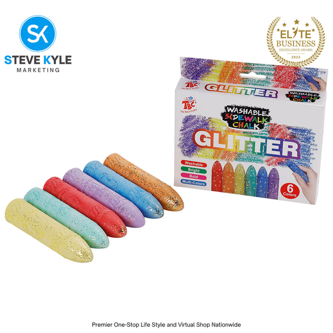6 Colors Kids Drawing Art Glitter and Neon Washable Sidewalk Chalk for Kids