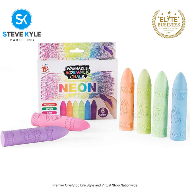6 Colors Kids Drawing Art Glitter and Neon Washable Sidewalk Chalk for Kids