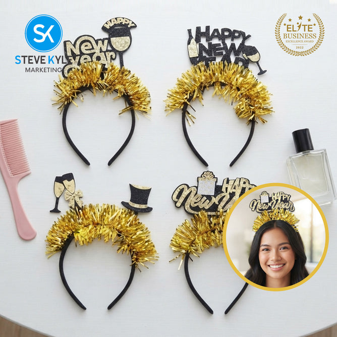 Steve Kyle Happy New Year Glitter Hair Band Headband Party Celebration Accessory