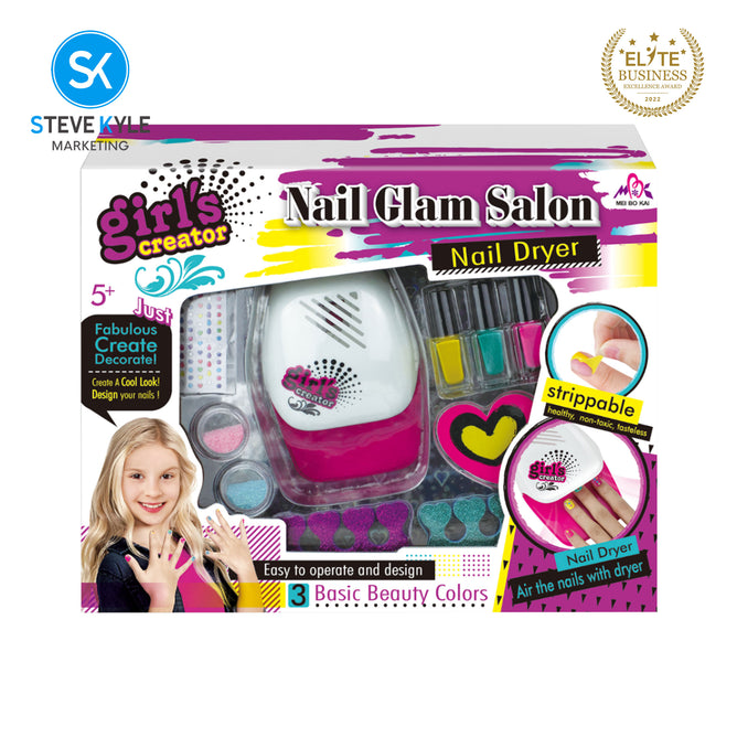 Steve Kyle Kids Cute Nail Art Manicure Set With Water-Based Peel Off Polish Nail Dryer