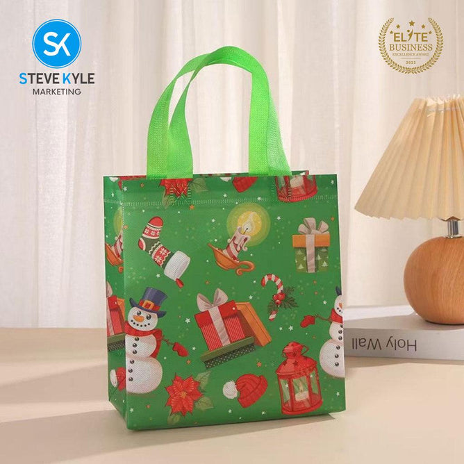 Steve Kyle Merry Christmas Printed Non-Woven Reusable Tote Bag for Groceries and Holiday Giveaways