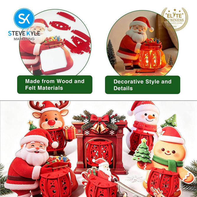 Steve Kyle 3D Wooden Christmas Santa Claus Snowman Santa Sleigh Decorative Lantern Ornament