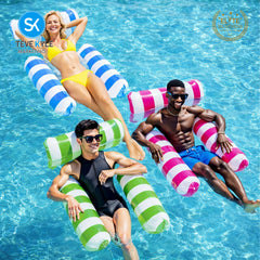 Steve Kyle Inflatable Water Hammock Floating Triple Air Pillows Striped Lounge Chair For Swimming Pool Beach