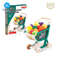 Steve Kyle Supermarket Shopping Cart Toy Set Pretend Play Grocery With Fruits Vegetables For Kids