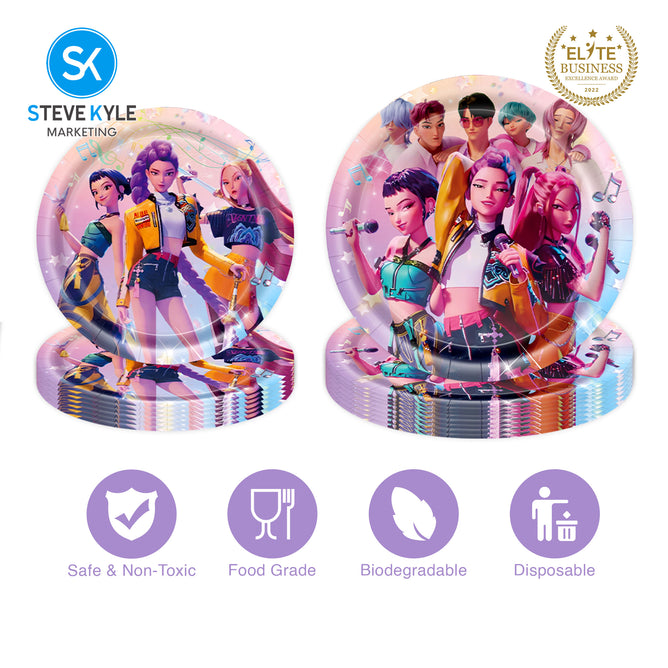 Steve Kyle Multicolored Cartoon Design Disposable Paper Plates Cup Tablecloth Cake Socket Birthday Party Decorations Tableware Set For Kids