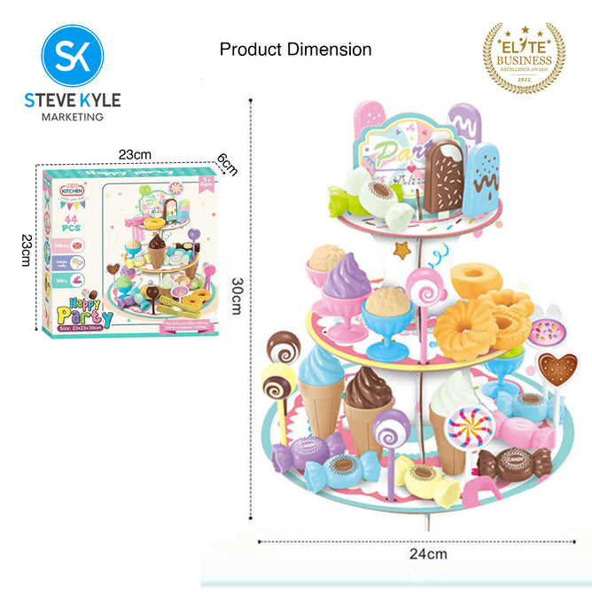 Steve Kyle Kids Pretend Play Dessert Stand Toy Set with Ice Cream Candy Donuts Popsicles