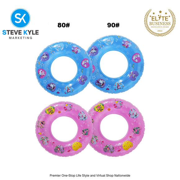 Pink Blue Lively Print Inflatable Swimming Ring For Adult Outdoor Fun Summer Time