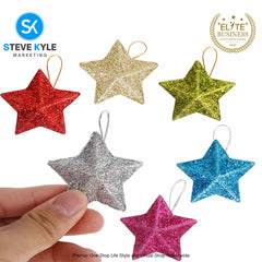 Steve Kyle Six Pieces Christmas Glitter Star Pendant For Holiday X-mas Tree Hanging Ornament Decoration