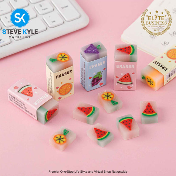 3PCS Fruit Eraser Soft Rubber Kawaii School Office Supplies Students Stationery Korean