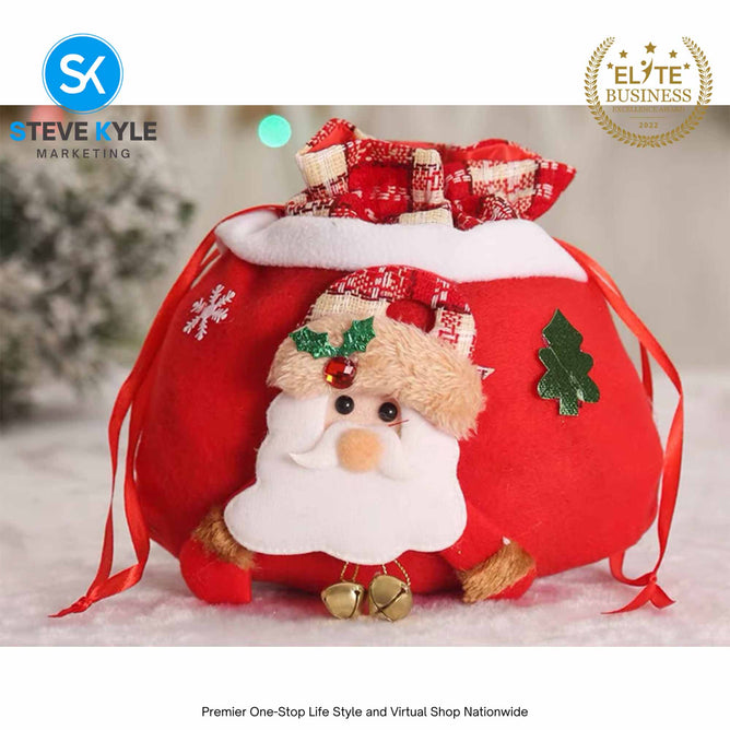 Santa Claus Holiday Bag Pouch Drawstring Christmas Cookie Bag for Family Holiday