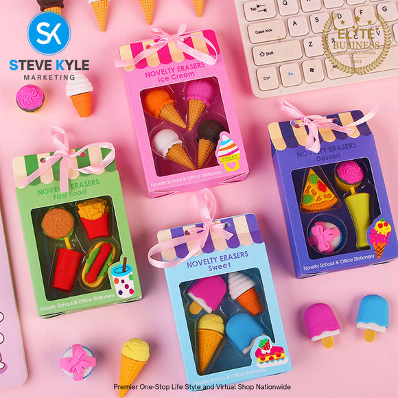 4PCS Novelty Erasers Colorful Cute Erasers For Kids Stationery School Supplies