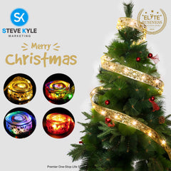 5M/Christmas Ribbon Fairy Lights Decor Christmas Lace Ribbon Bows With LED For Christmas Tree