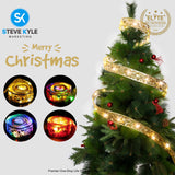 5M/Christmas Ribbon Fairy Lights Decor Christmas Lace Ribbon Bows With LED For Christmas Tree