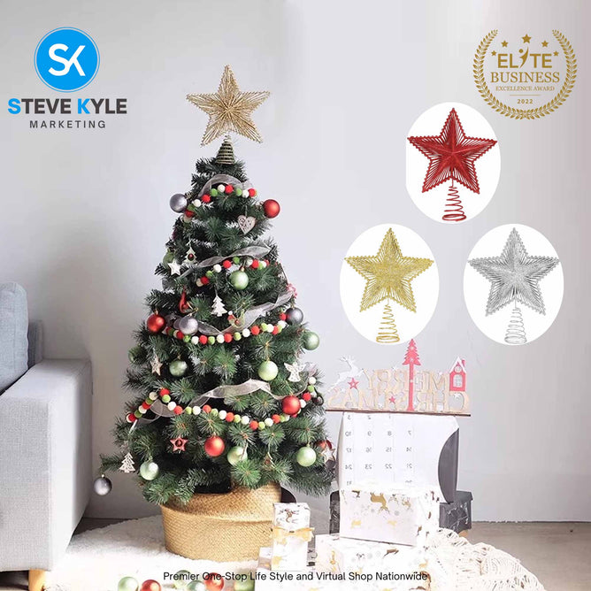 Christmas Tree Top Decoration Glittering Star Hanging Pendant Topper Xmas Tree Decor Ornament