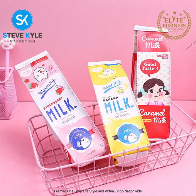 Korea Large Capacity Student Pencil Case Cartoon Waterproof Milk Box Pencil Bag