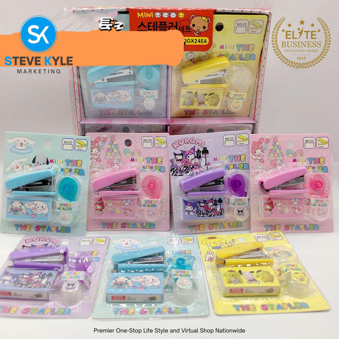 Mini Stapler with Mini Scotchtape Set Staples Paper Binder Stationery Office Binding Tools School Supplies