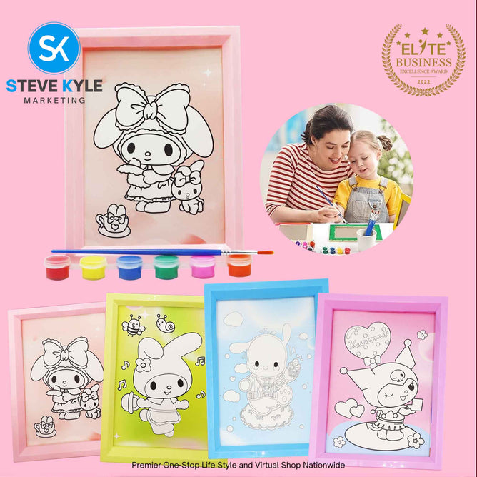 DIY Water Color Picture for Kid Children Cartoon Painting w/ Draw Brush & Paint Set