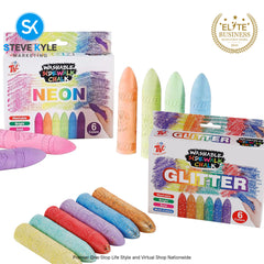 6 Colors Kids Drawing Art Glitter and Neon Washable Sidewalk Chalk for Kids