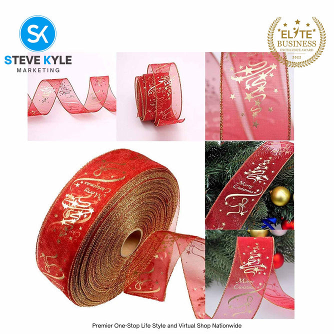 2M/Roll Christmas Christmas Gift Packaging Print Ribbon Christmas Tree Garland Ornament DIY Gift