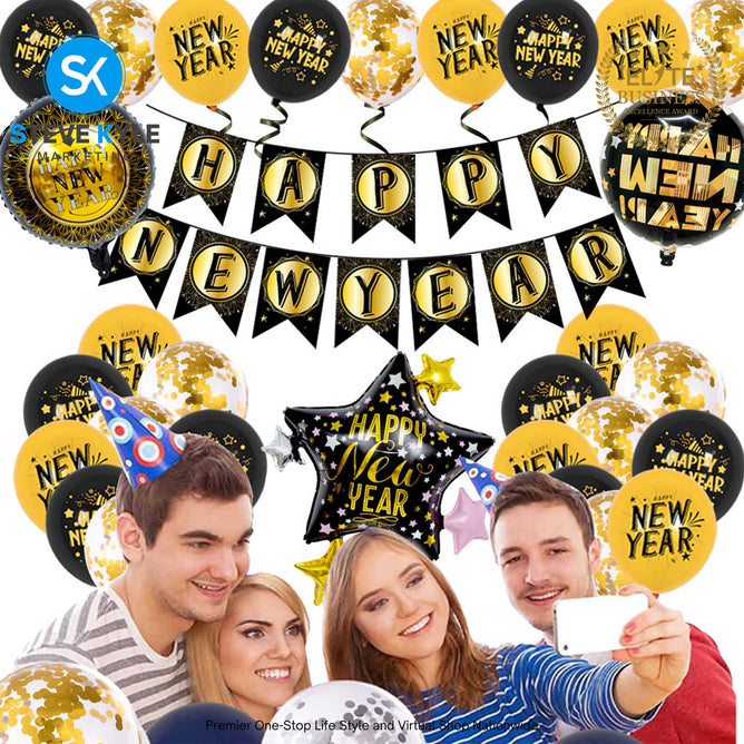 Happy New Year Decorations Sets Latex Balloons Printed for New Year Party Decorations Set for 2025