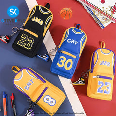 Basketball Pencil Case Ball Shirt Study Pouch Holder Bag with 2 Compartments Portable Vertical Color
