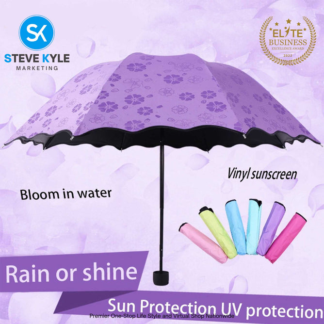 Magic Folding Sun Rain Windproof Flowering Umbrella cover UV Protection